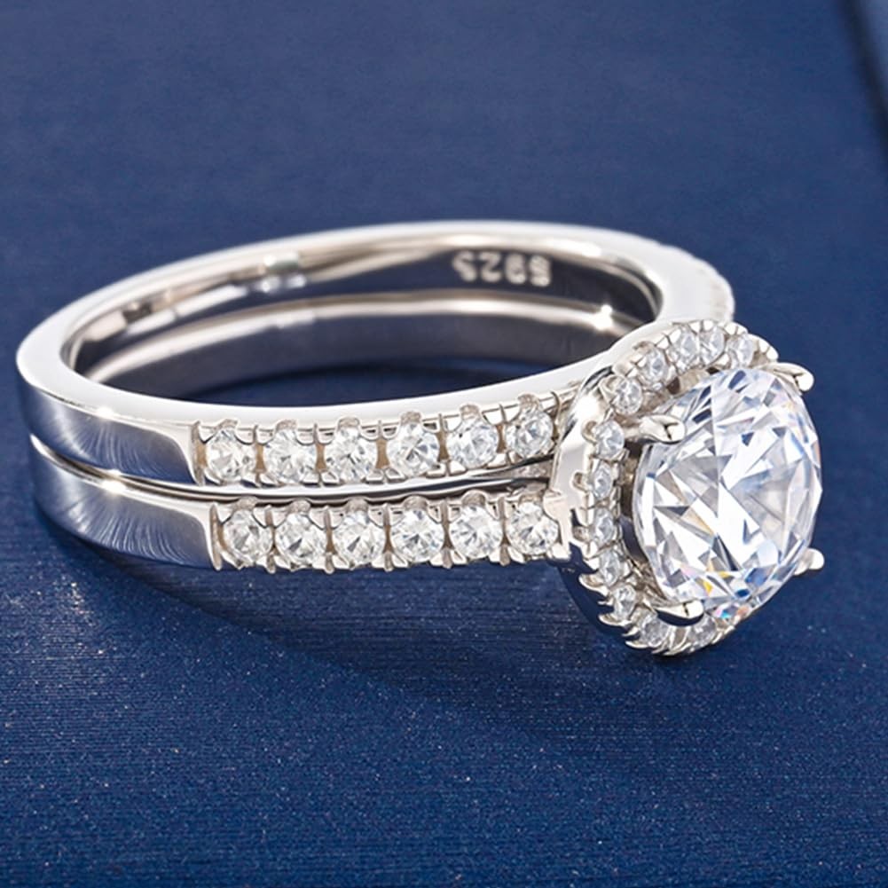 1CT Simulated Diamond Wedding Rings for Cubic Zirconia CZ Engagement Ring Set…