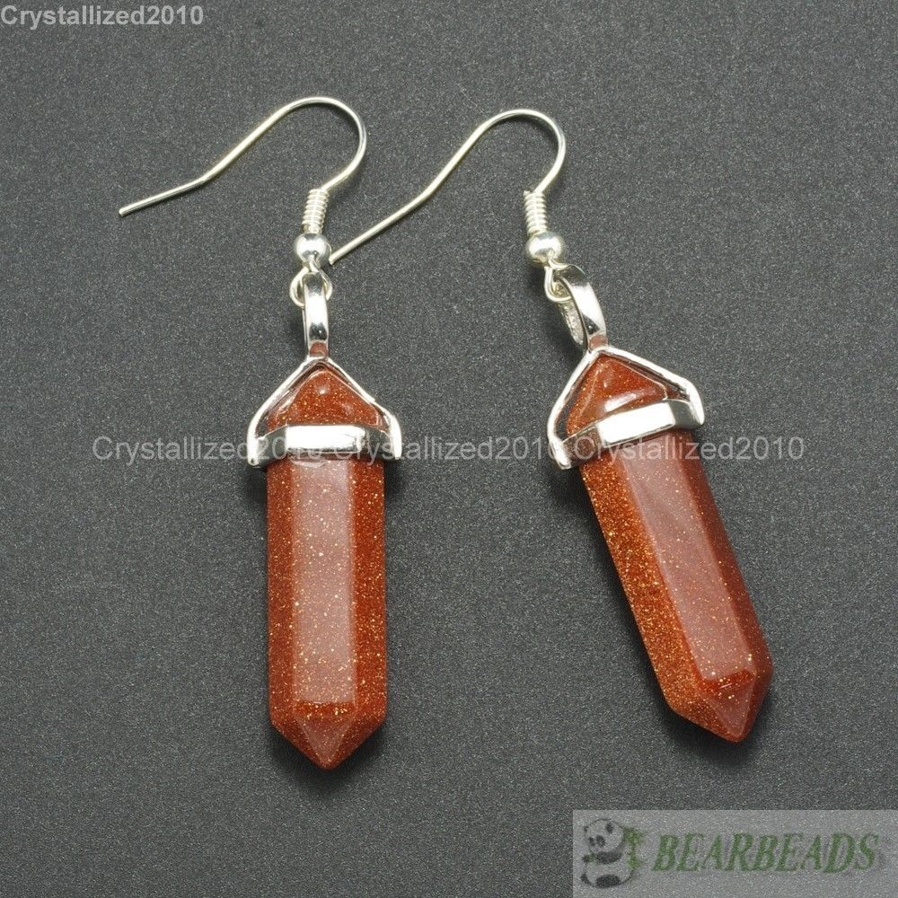 Natural Mixed Gemstone Hexagonal Pointed Reiki Chakra Healing Beads Earrings
