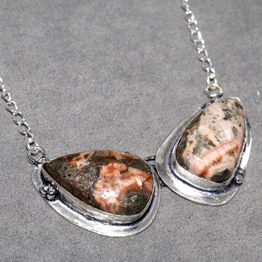 925 Silver Plated Exclusive Pyrite In Rhodochrosite Necklace 16″ Trendy JW