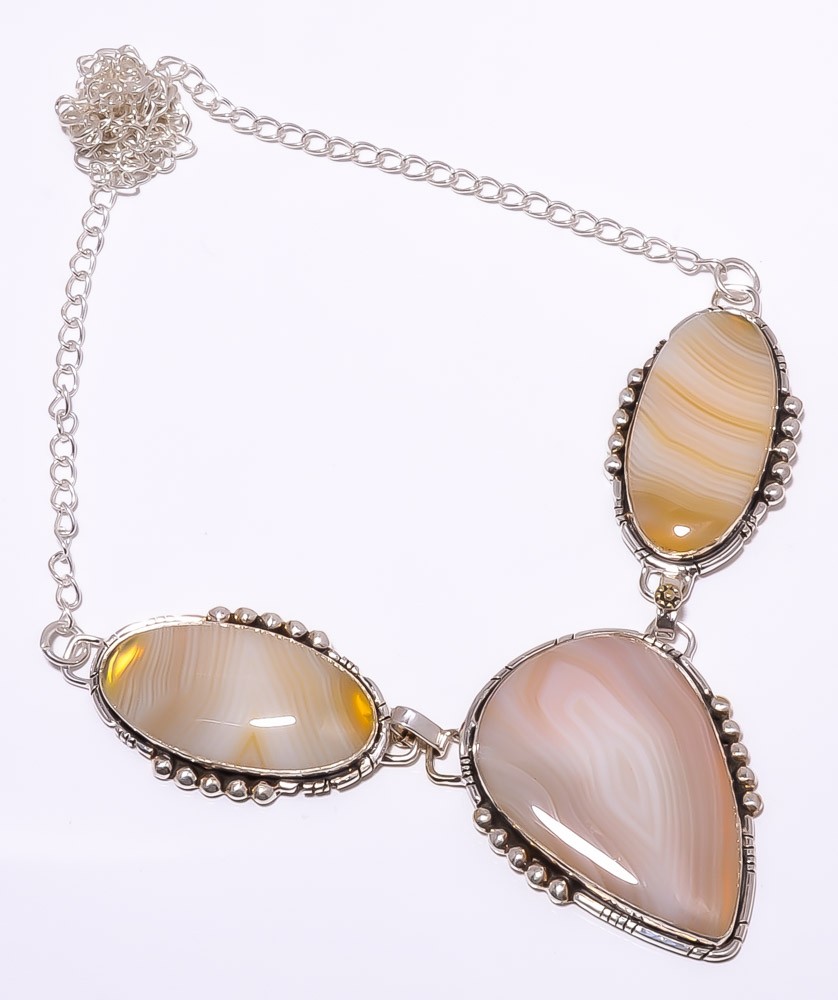 Yellow Banded Agate 925 Sterling Silver Necklace 17.99″, Christmas Gift N6175-2