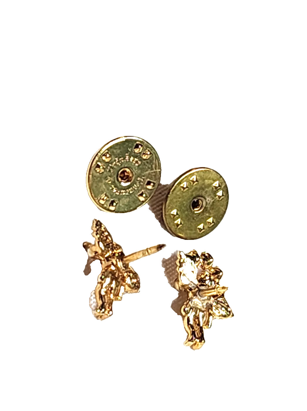 Lot Of 2 Vintage Guardian Angel Cherub Pins Pink & Green Rhinestones Gold Tone