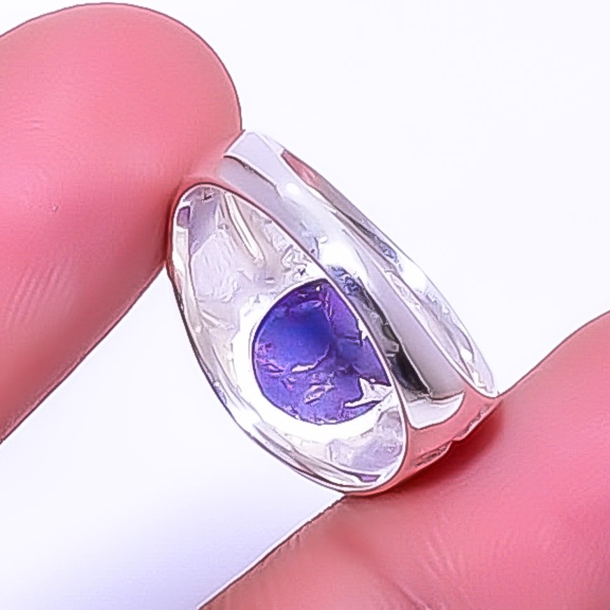 Copper Purple Turquoise Gemstone 925 Sterling Silver Solitaire Ring s.7.5 A36