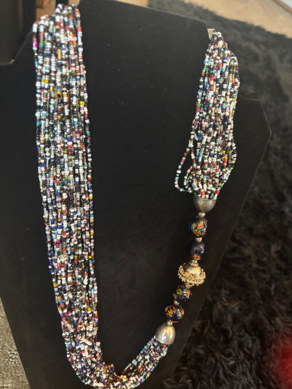 Vintage Multistrand Colorful Beaded Necklace with Decorative Accent Beads