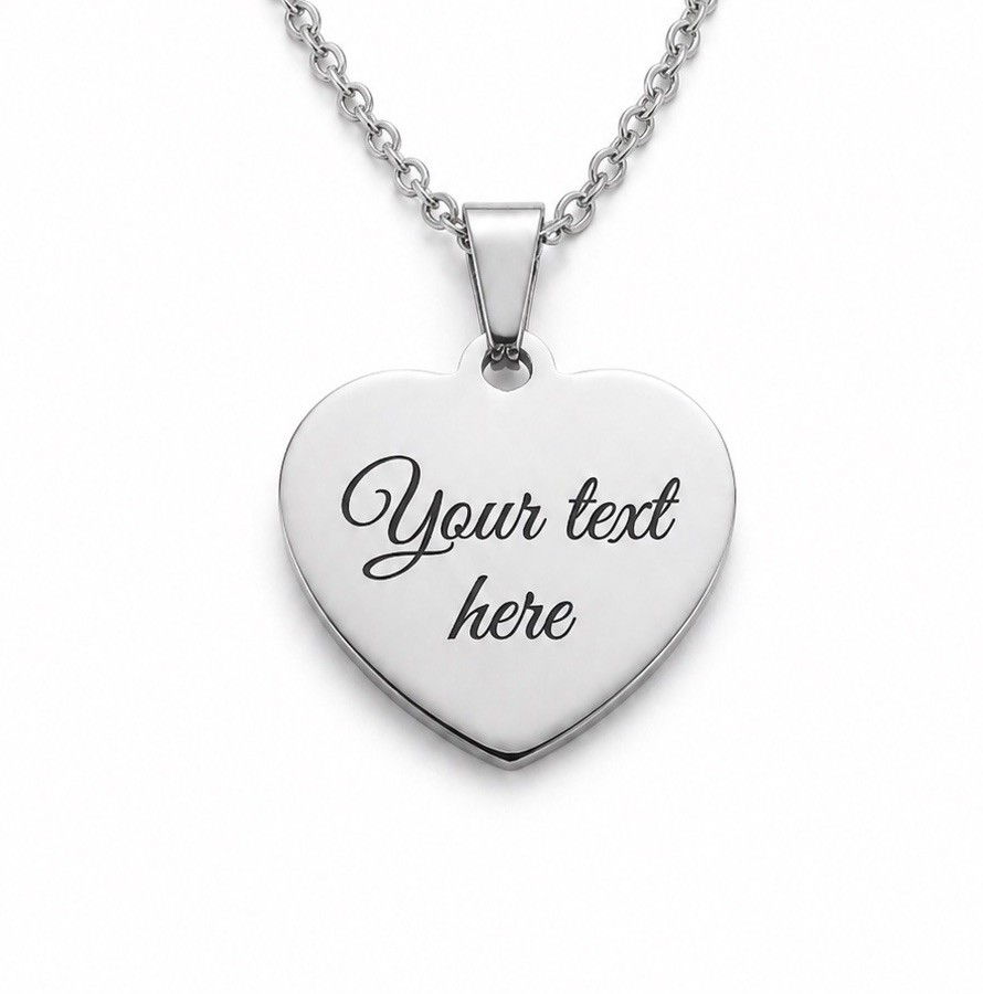 Custom Heart Text Necklace Personalized Engraved Pendant Stainless Steel silver