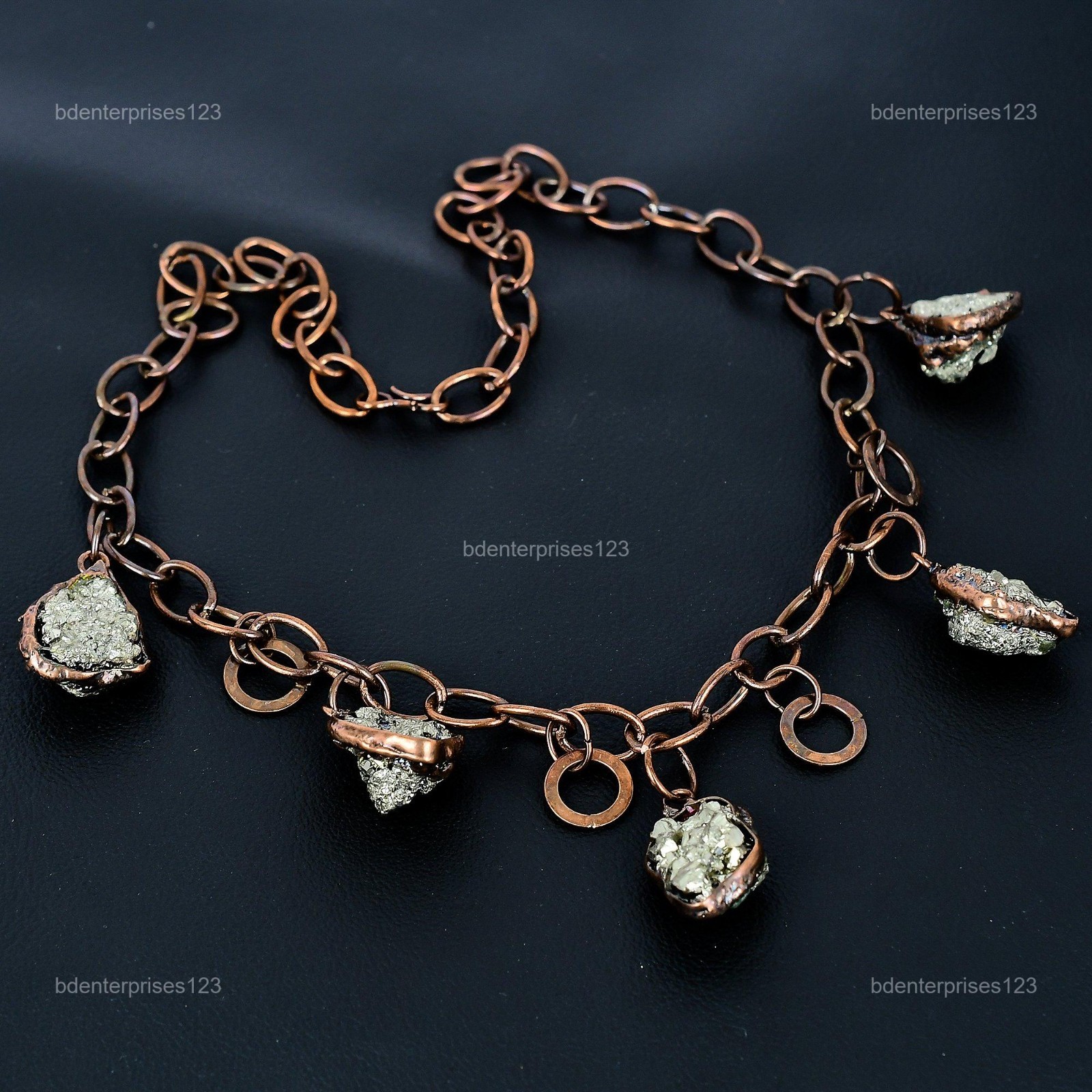 Copper Pentagon Pyrite Rough Gemstone Chain Electroformed New Necklace Jewelry