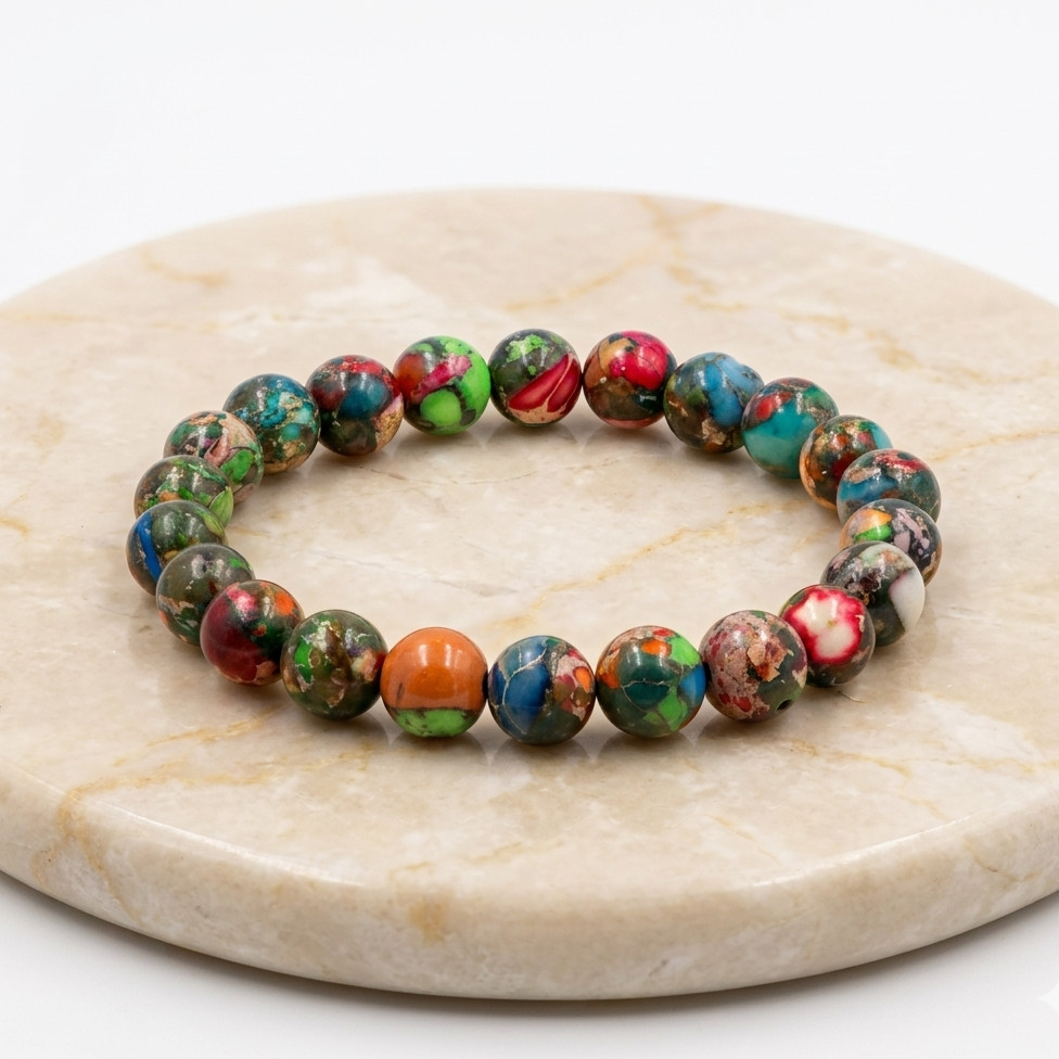 Rainbow Imperial Jasper Stretch Bracelet 10mm Natural Stone Healing Crystal Boho