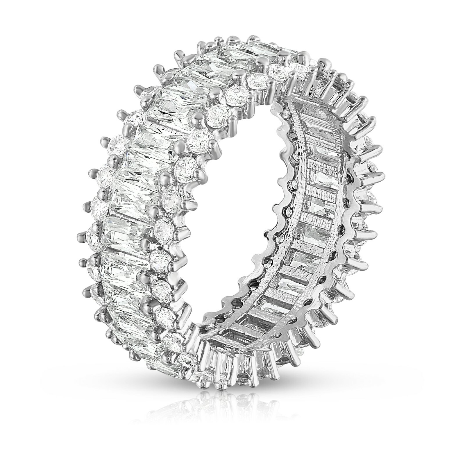 Sterling Silver 925 Plated Women’s CZ Princess Cut Eternity Wedding Band Ring