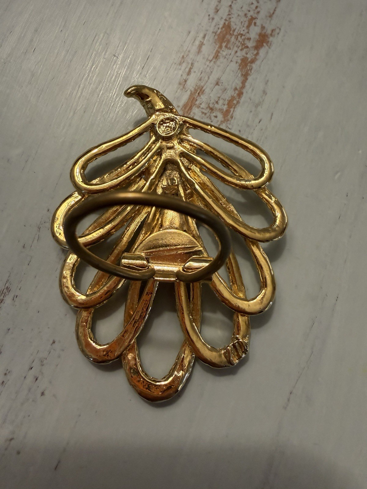 Gold Tone Abstract Loop Fan Leaf Spray Brooch Pin Metal No Stone