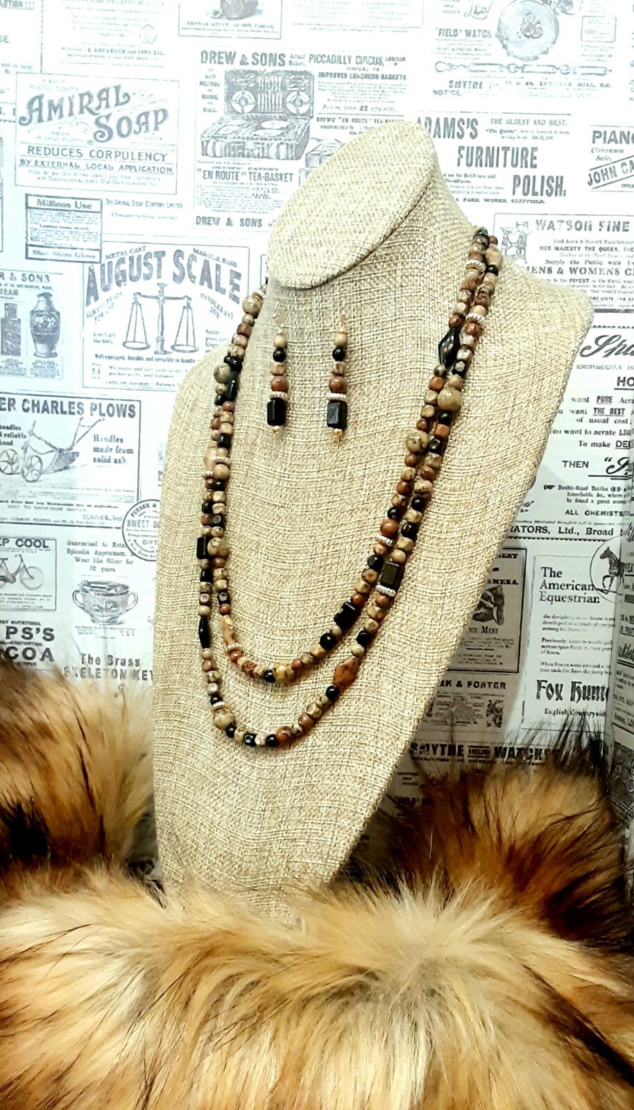STELLA and DOT 🧿 Stunning 2 Strand Brown Tones 11″L Necklace + 2″L Earrings Ap5