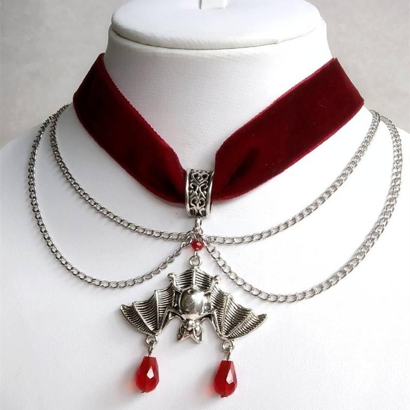 Red Velvet Bat Choker Necklace Gothic Vampire Victorian Halloween Women Gift