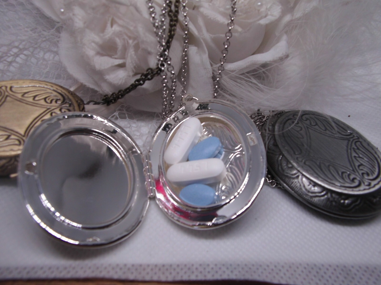BLACK raven CROW pill box Cameo Steampunk Goth Necklace Locket MEDIEVAL stash