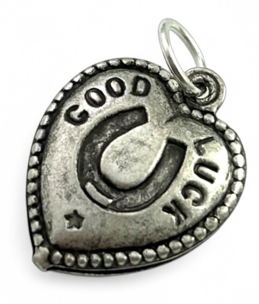 Good Luck Charm Puffy Heart Pendant Horseshoe Lucky Charm Jewelry Silver Plated