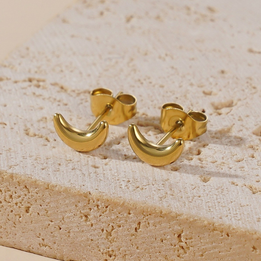 Gold Star Moon Earrings Stud Post Celestial Stainless Steel Hypoallergenic PE43