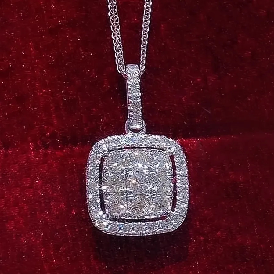 Cubic Zirconia Square Pendant Necklace for Women Wedding Jewelry