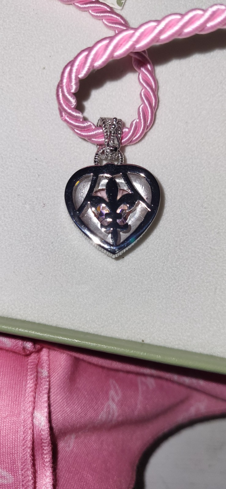 925 S.S. Vntg Pink Heart Cubic Zirconia Pendant Rope Necklace By Judith Ripka!!!