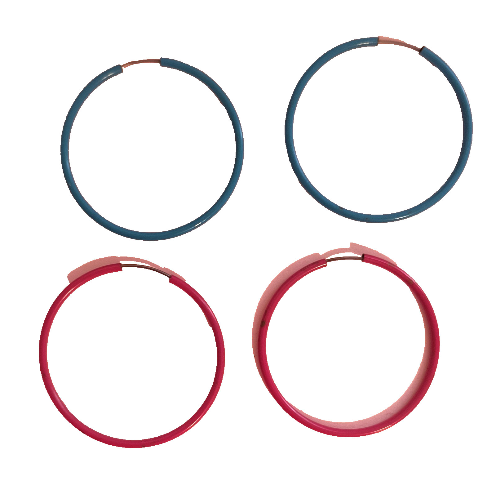 2 Pairs Hoop Metal Earrings for Pierced Ears Aqua Dark Pink 1 3/4 Inches