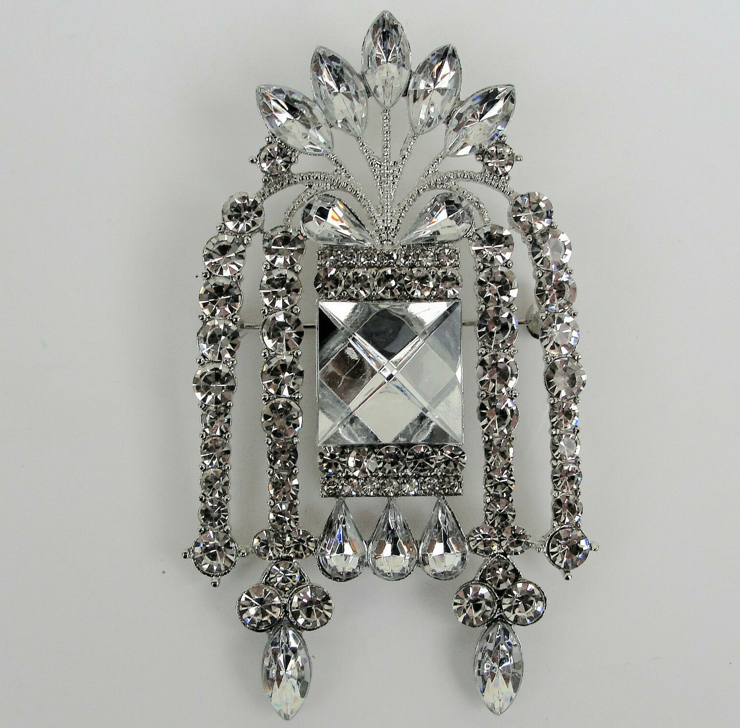 PRINCESS Mirror Square JEWEL Rhinestone WINDOW Brooch Vintage Style Elegant 3.5″