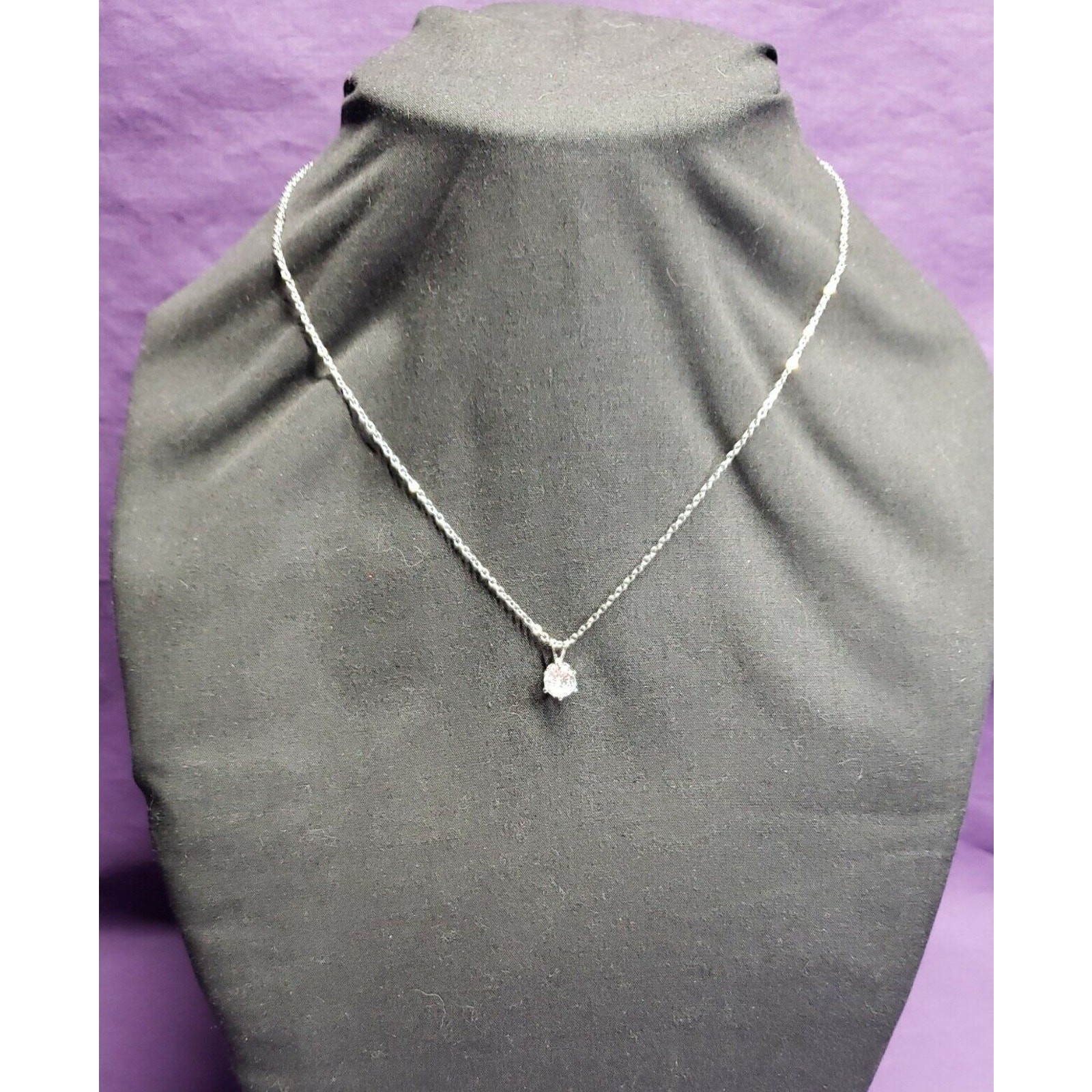 Cubic Zirconia Clear Crystal Solitaire Pendant Necklace In Silver Tone