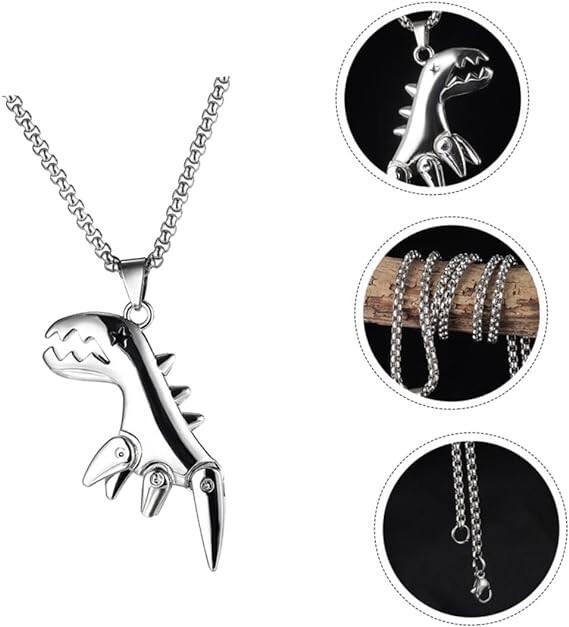 Movable Dinosaur Pendant Titanium Steel Necklace All-Match Stylish with Chain