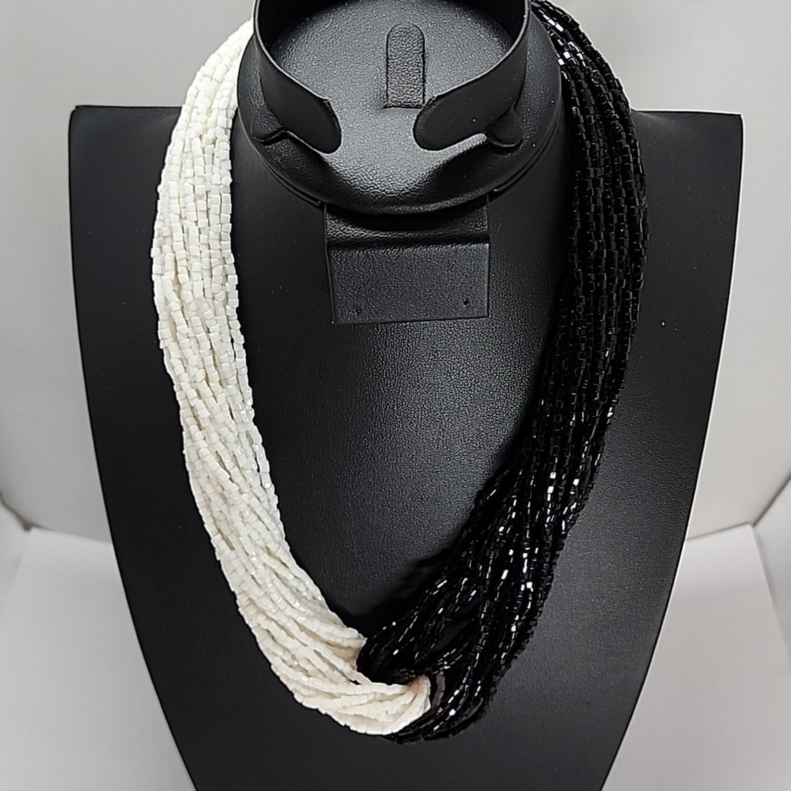 Multi Strand Black & White Seed Bead Necklace