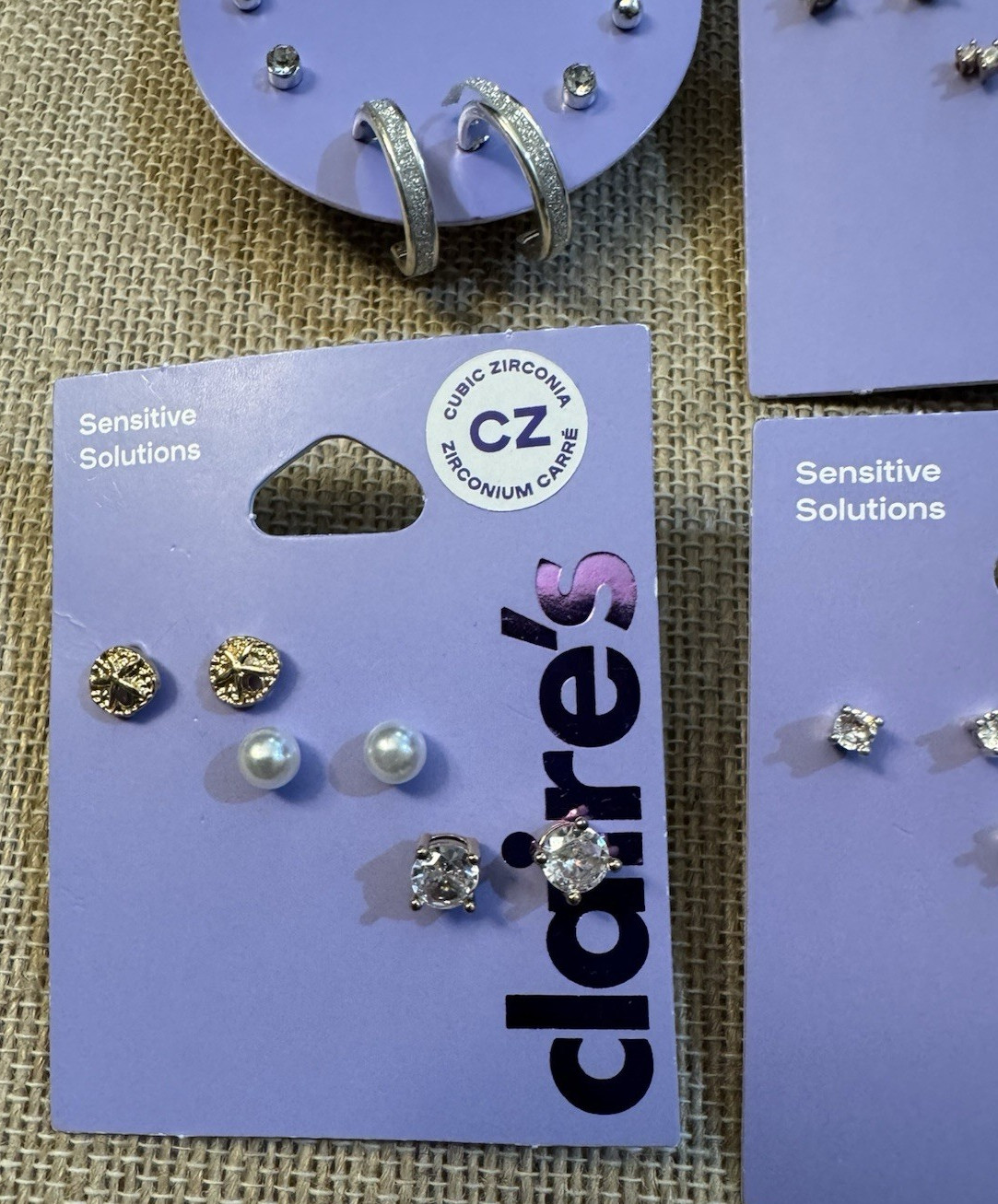 CLAIRES Sensitive Solutions Pierced Earring Cards Lot of 4 cards 12 pairs NWT #7