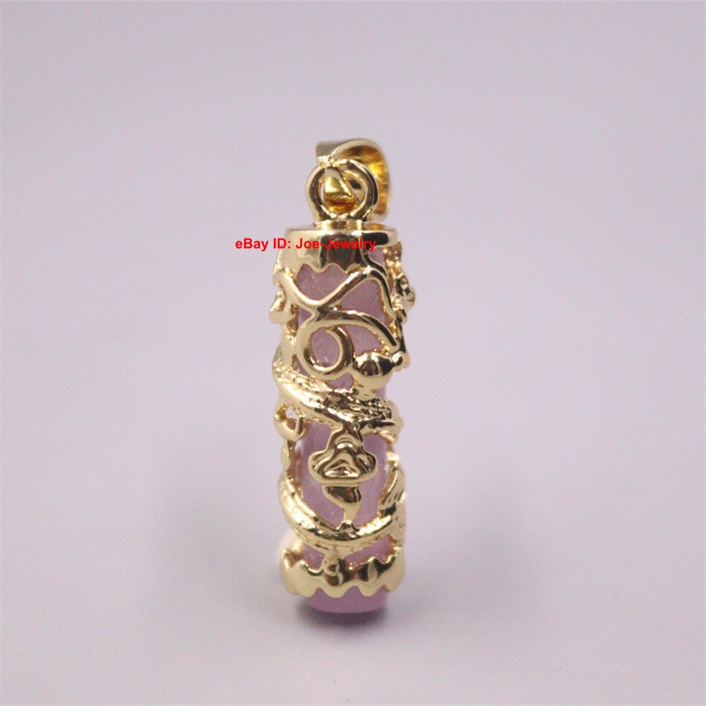 New Gold Plated Alloy With Heated Purple Jade Dragon Pillar Pendant 1.37inch H
