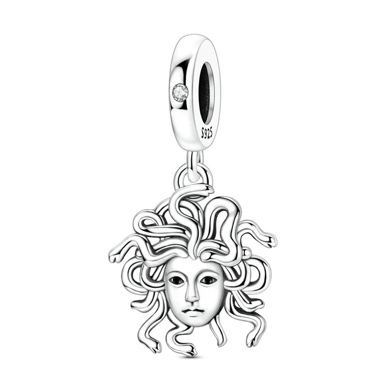 GREEK MYTHOLOGY MEDUSA SNAKE HEAD STERLING SILVER BRACELET CHARM PENDANT & POUCH