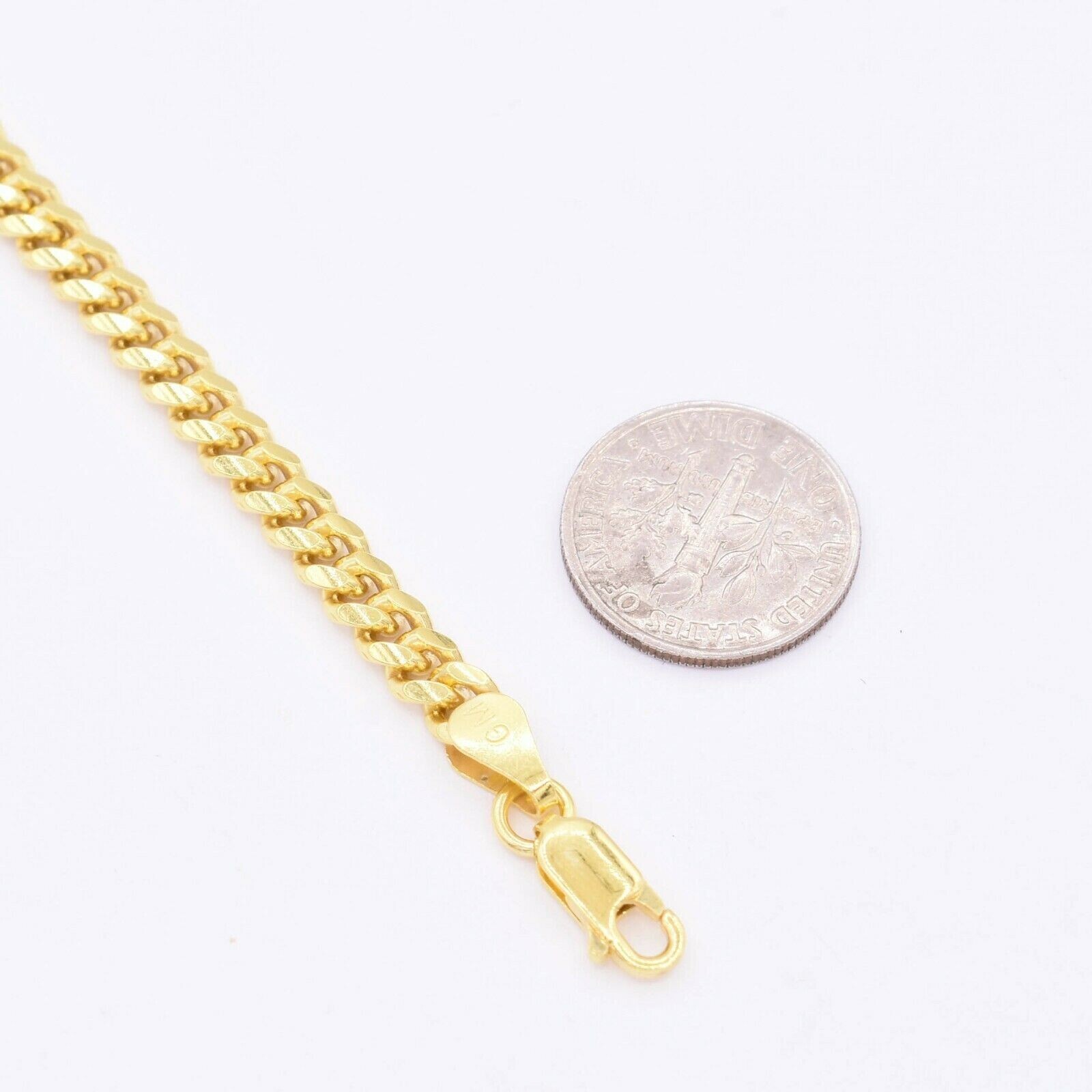 5mm Miami Cuban Chain Necklace Solid Box Lock Real 14K Yellow Gold-Plated Silver