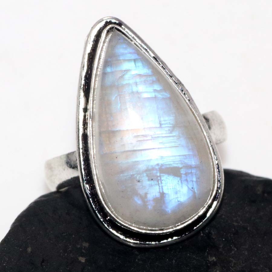 925 Silver Plated Rainbow Moonstone Ring US 6 Celebrity Style Jewelry Trendy GW