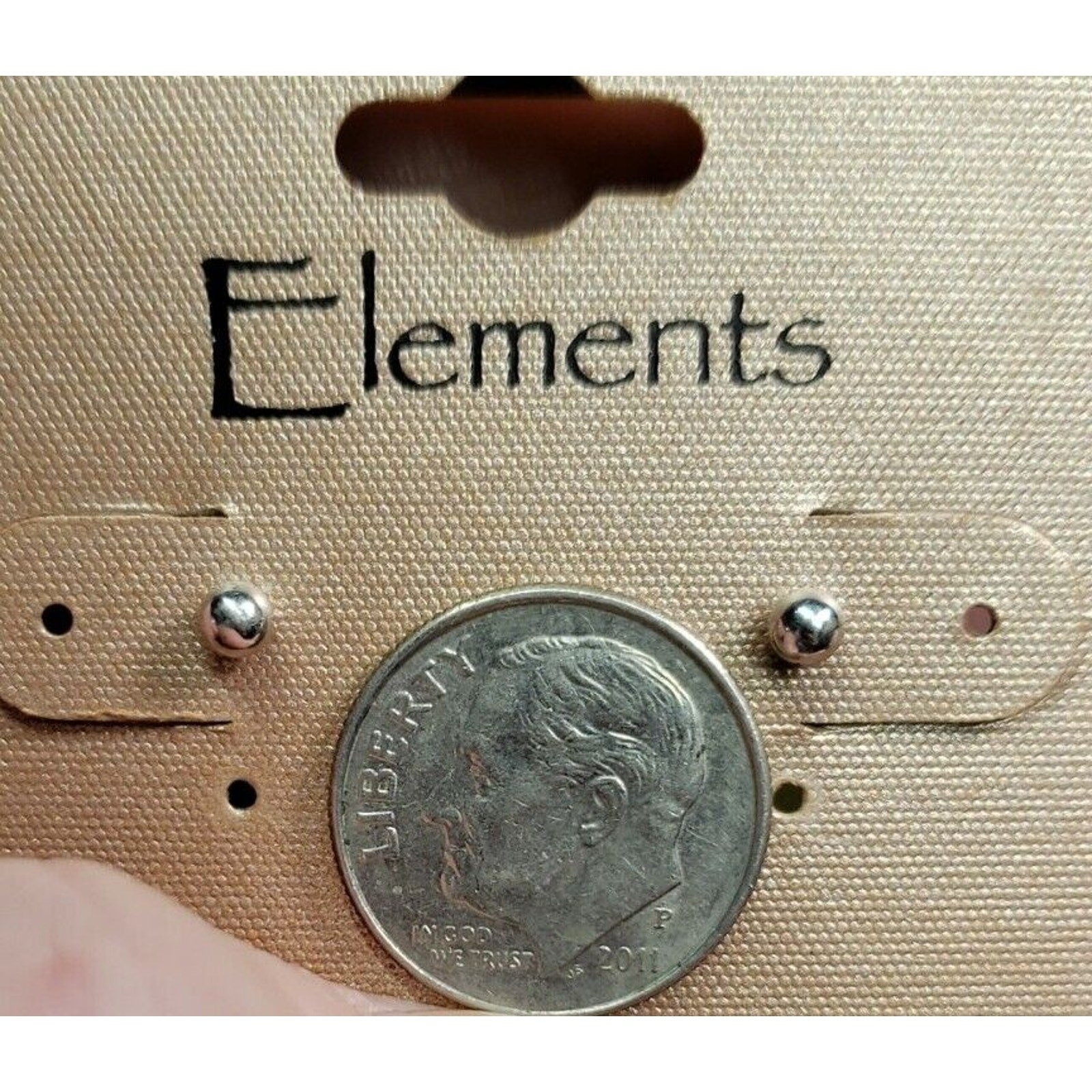 Elements Fine Silver Plated Tiny Ball Stud Earrings, with tags, ATI China stamp