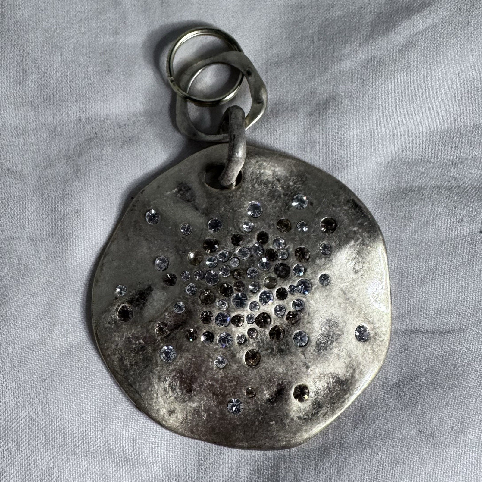 Gold Tone Pendant Round Clear And Gold Rhinestones
