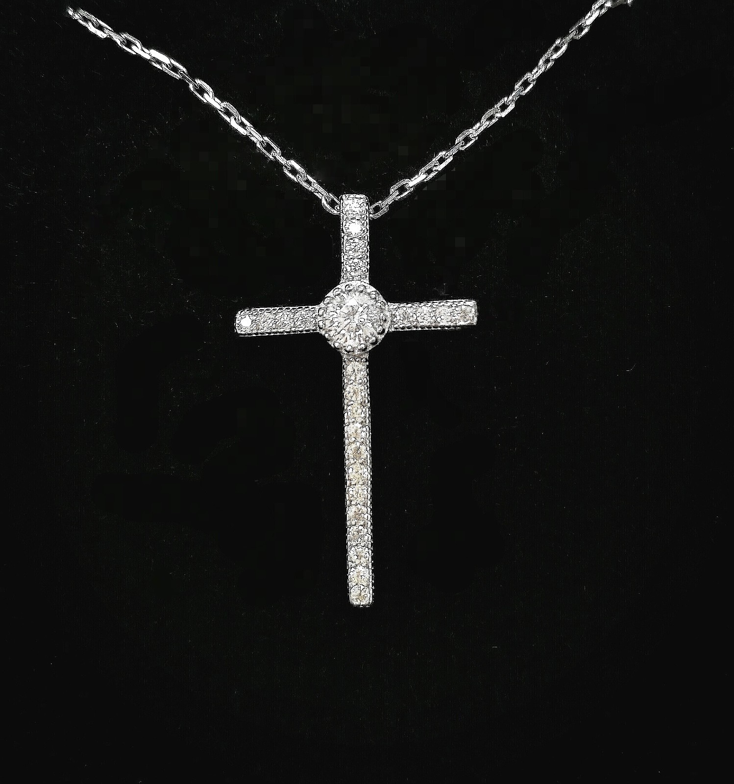 Cross Pendant Necklace with Simulated Diamond in Sterling Silver 14K Gold Plated