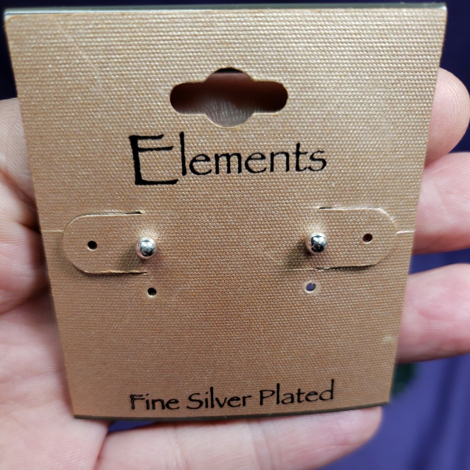 Elements Fine Silver Plated Tiny Ball Stud Earrings, with tags, ATI China stamp