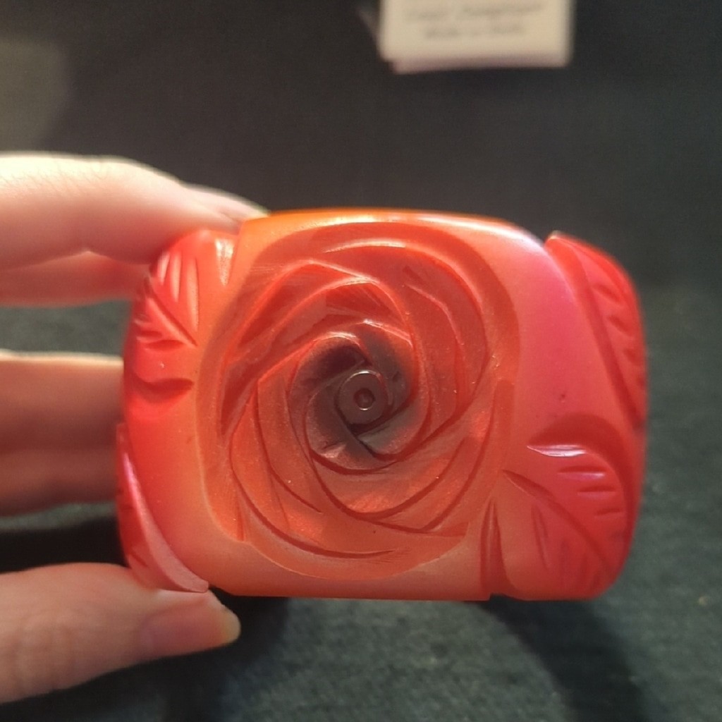 Antika Collection Coral Pink Orange Carved Rose Chunky Oversized Bangle Bracelet
