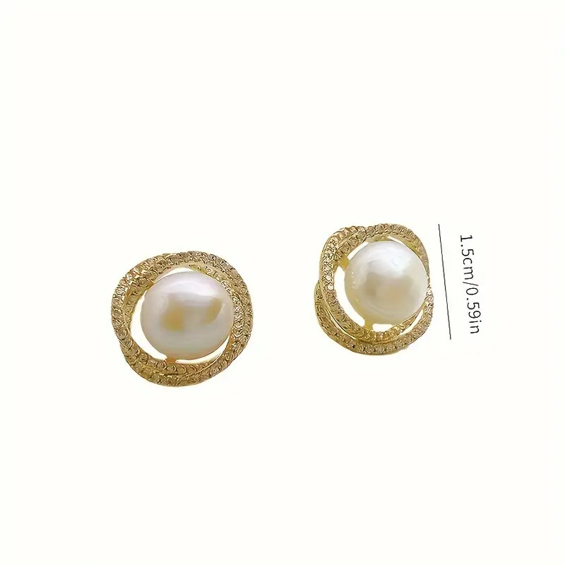 Gold Round Diamante & Pearl Studs Earrings (Free Gift Box Included)