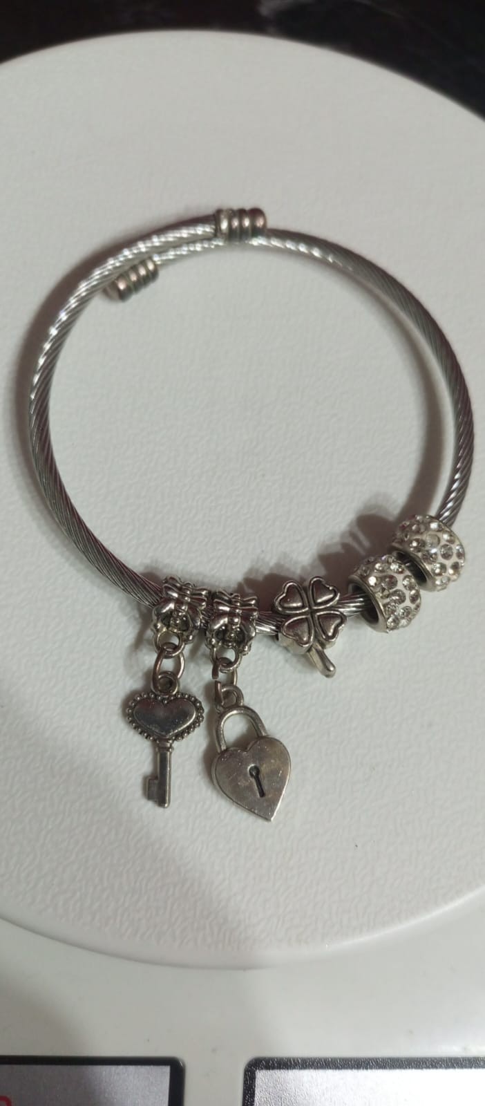 Silver-Tone 4-Leaf Clover Heart Lock Key Charm Bracelet Unbranded Fashion Access