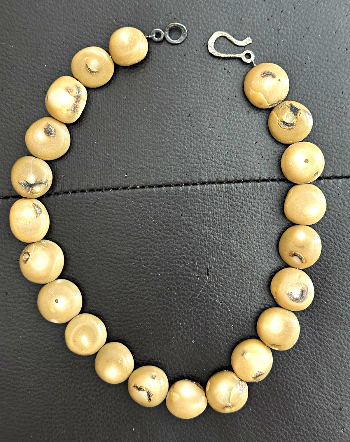 Beige Beaded Strand Necklace 925 Sterling Silver Hook Clasp No Stone