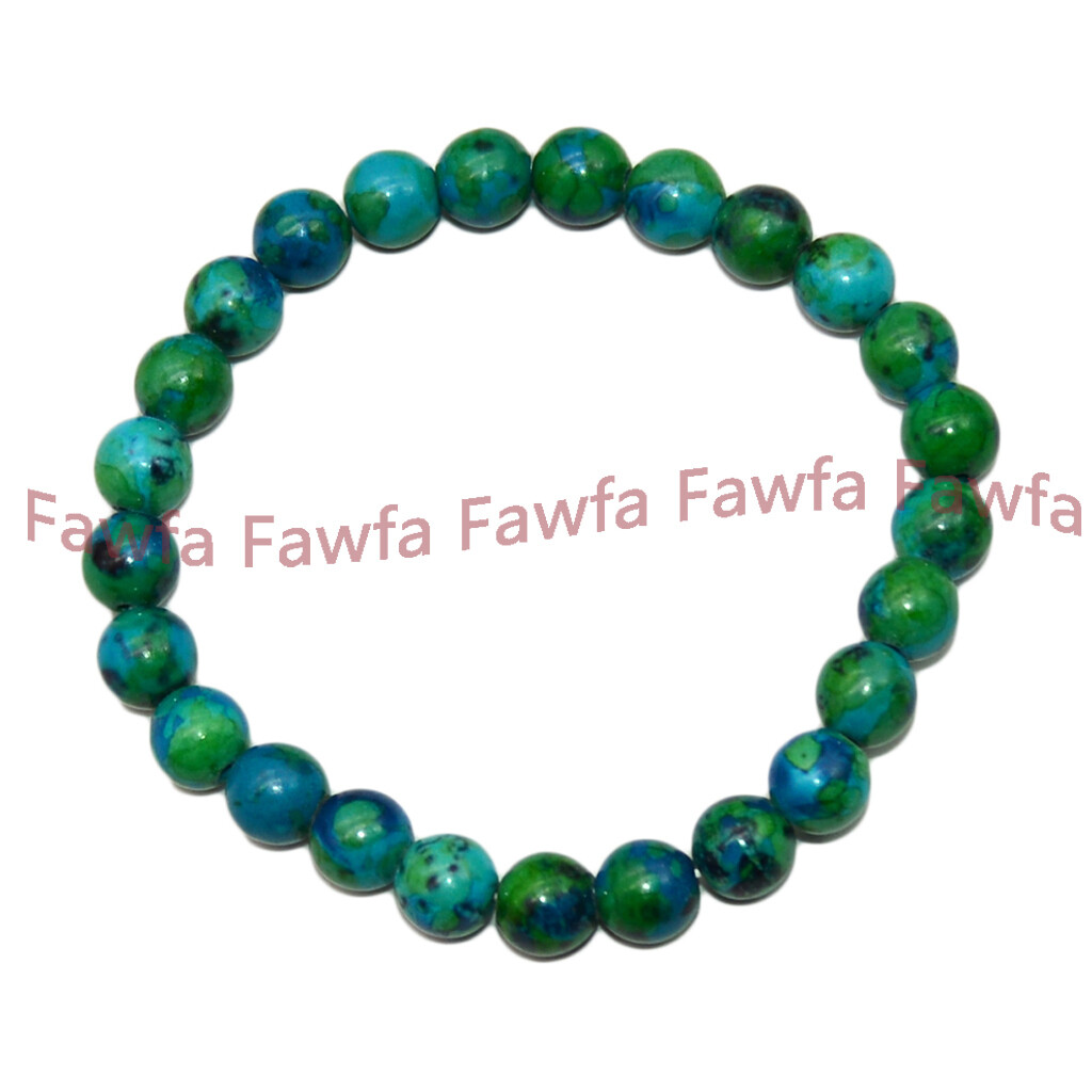 4/6/8/10/12mm Green Azurite Chrysocolla Round Gems Beads Elastic Bracelets 7.5”
