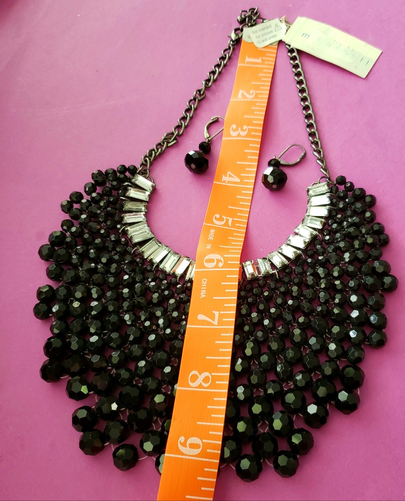 Contemporary Miriam Haskell Blk Beaded Cascade Bib Necklace Rhinestone Fancy NEW