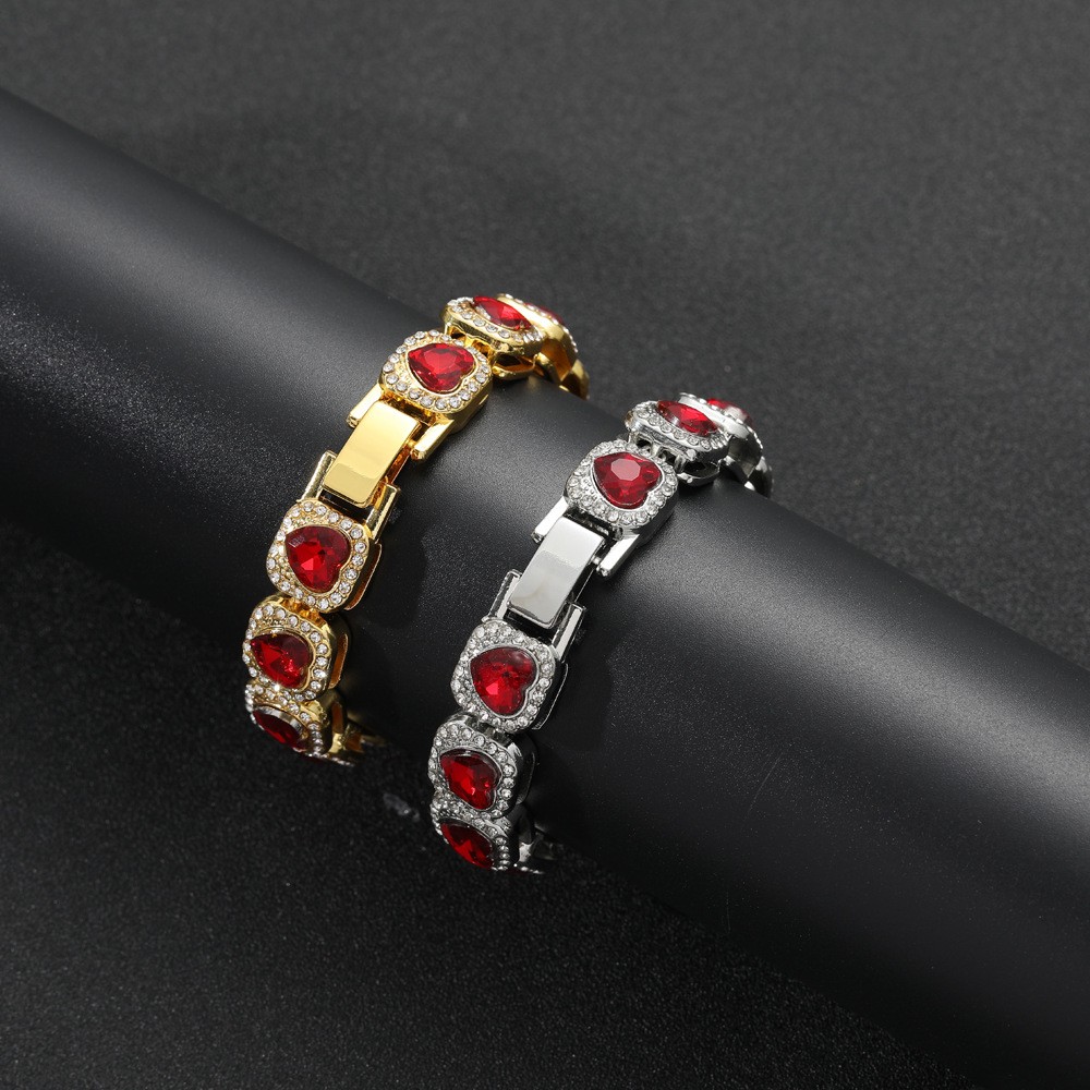 Red Heart Halo Tennis Chain Stainless Steel zirconia stone unisex Love Necklace