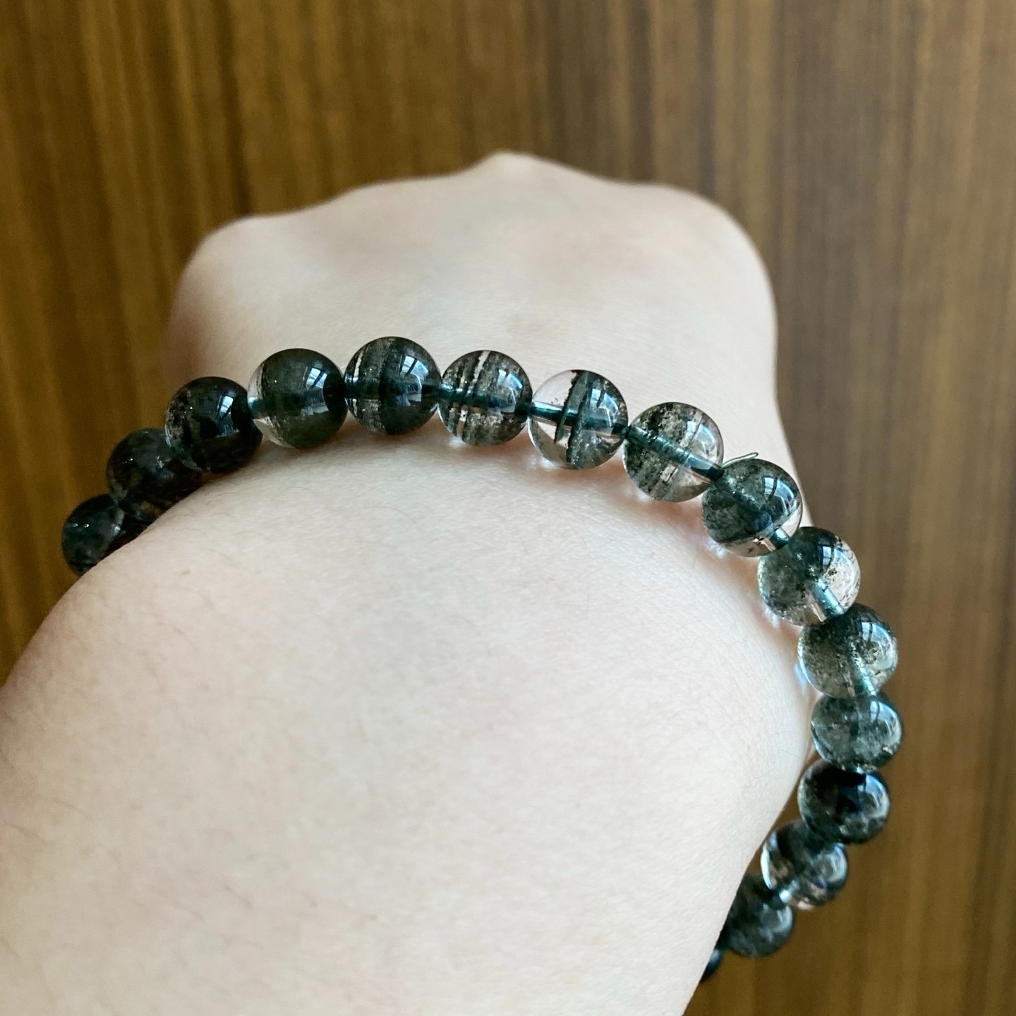 7.8mm Natural Green Phantom Quartz Bracelet healing Wealth Luck Crystal Jewelry