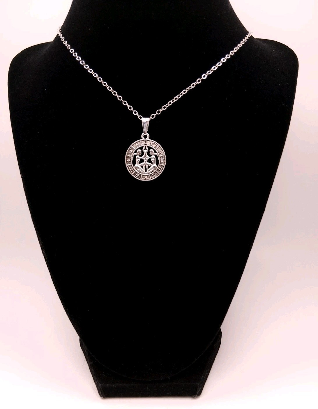 Gemini Zodiac Pendant Necklace Curious Intelligent Twins Antique Silvery Toned