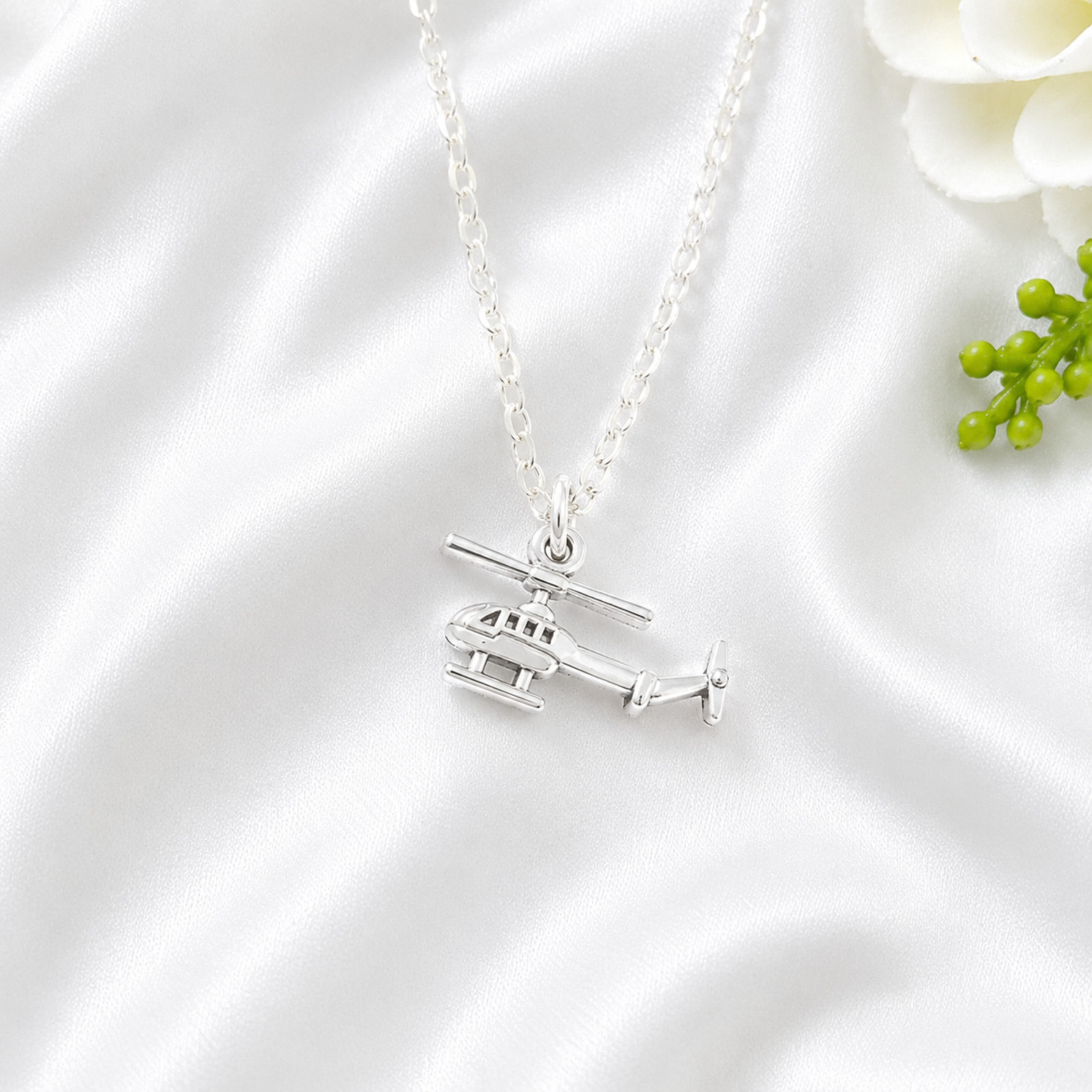 Silver Helicopter Necklace Aircraft Charm Pendant Pilot Aviation flying travel