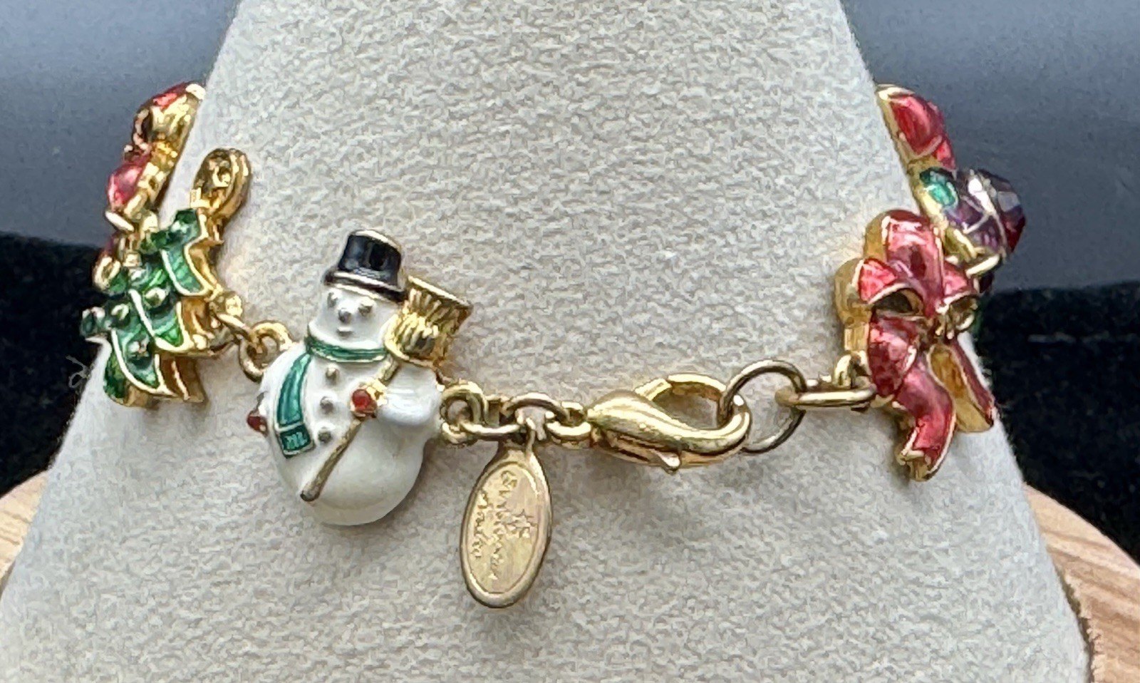 Christopher RADKO Christmas Charms Gold Tone Bracelet 6.5”Holiday Multicolor