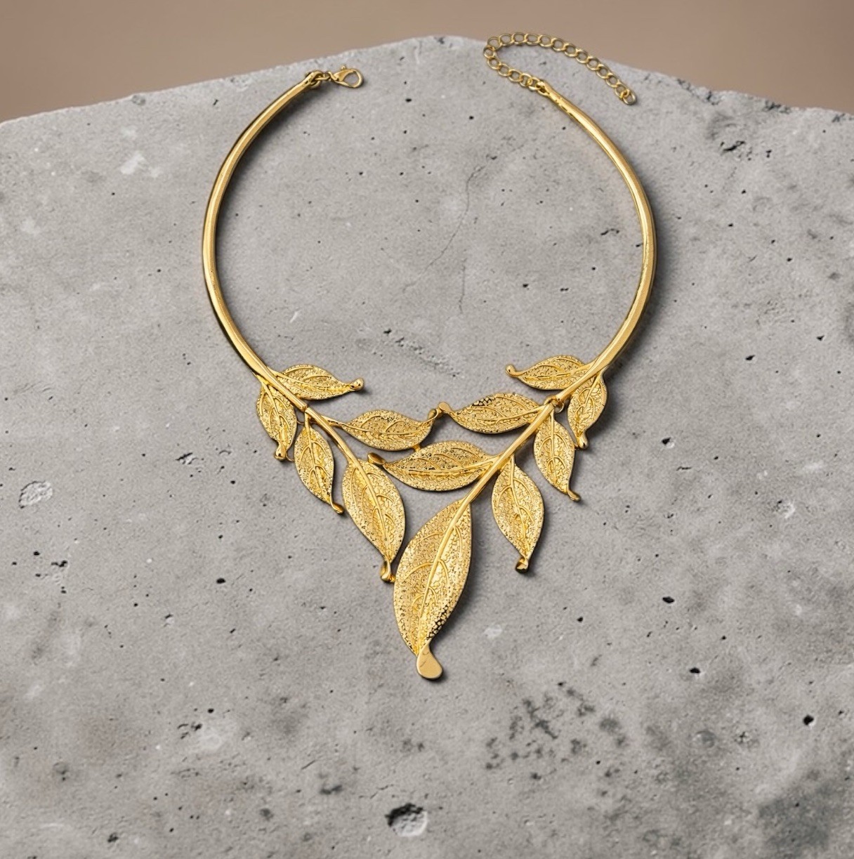 Leaf Necklace Zara Gold Statement Branch Chain Boho Retro Botanical Choker VTG