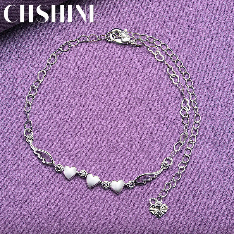 CHSHINE 925 Sterling Silver Three Love Heart Bracelet For Women Charm Jewelry