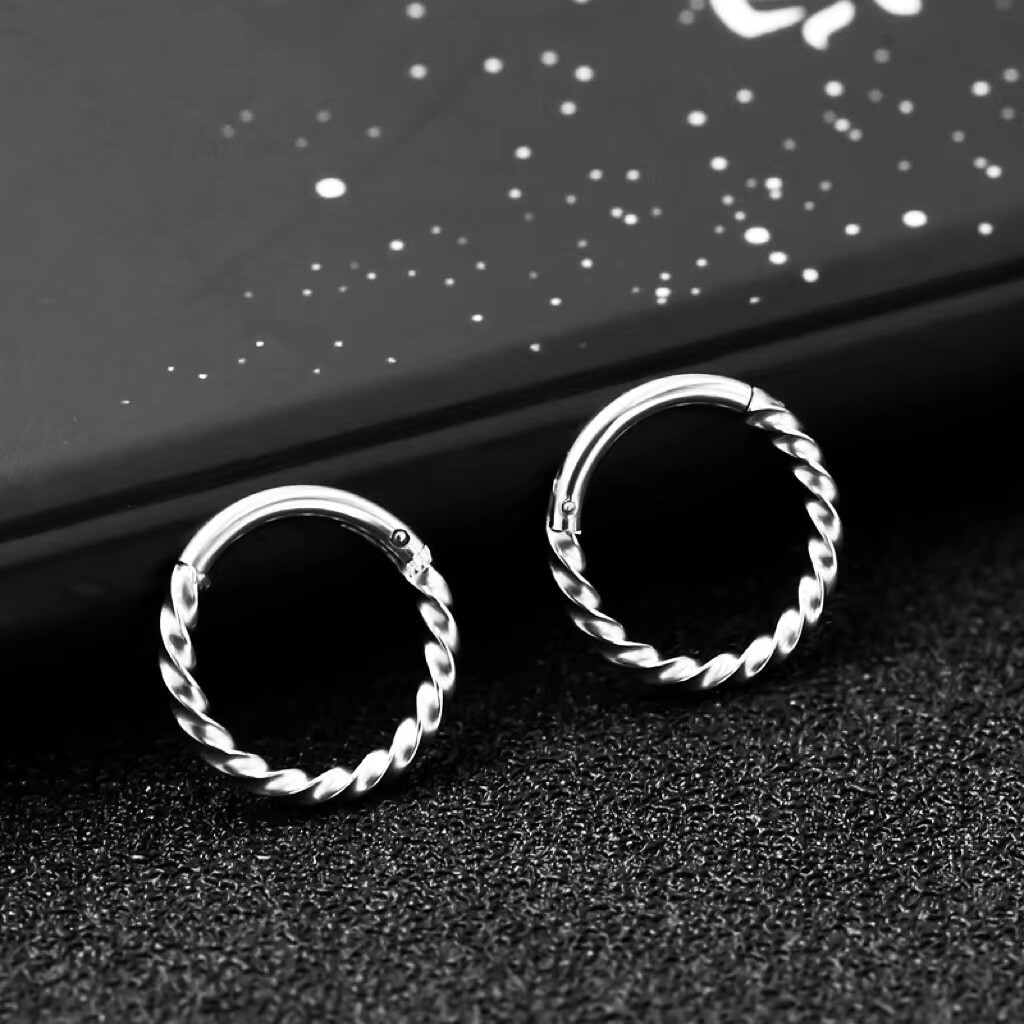Surgical Steel Silver Twist Rope Round Small Huggie Hoop Earrings Punk Jewelry
