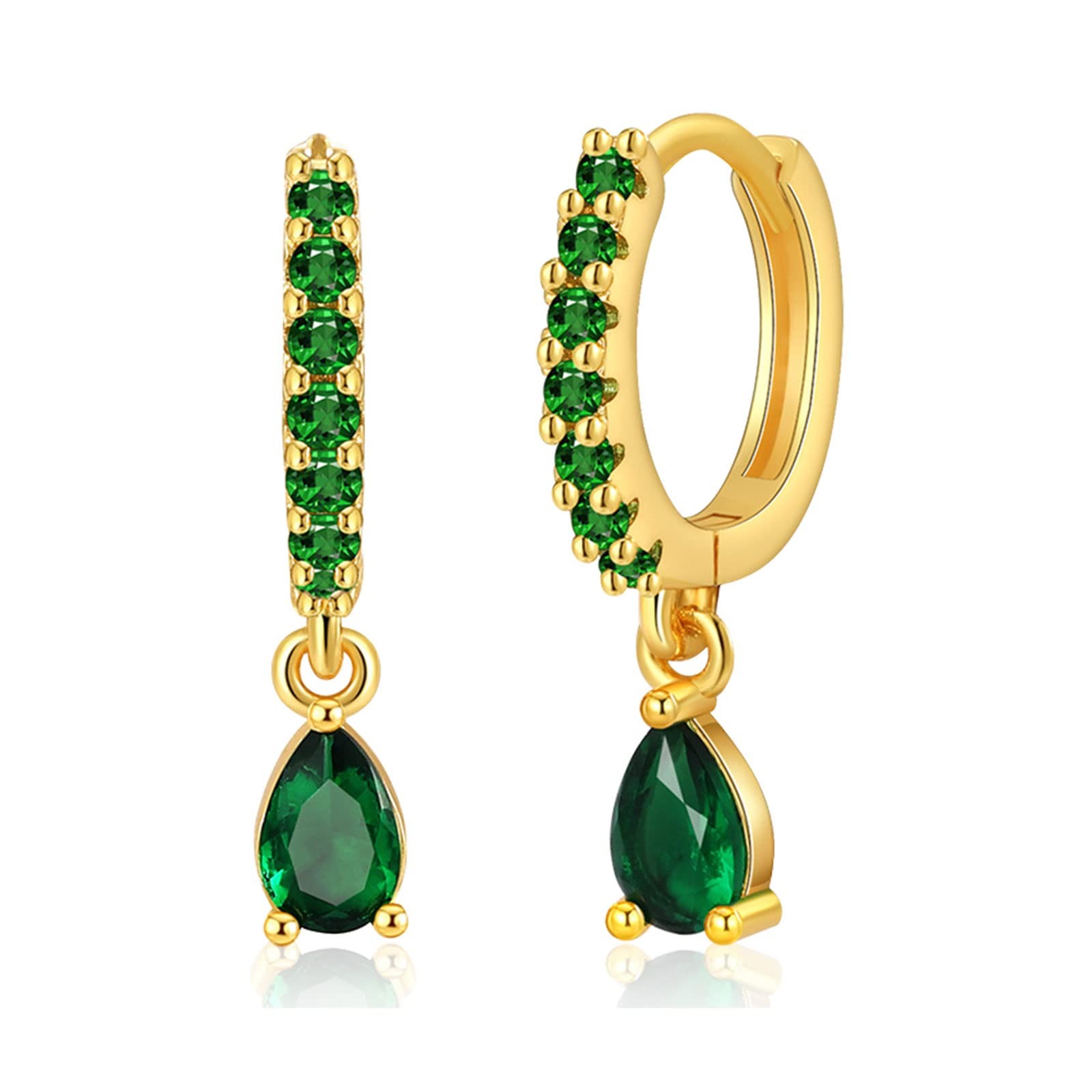 Emerald Huggie Drop Earrings for 0.82 IN X 0.15 IN, Hoop