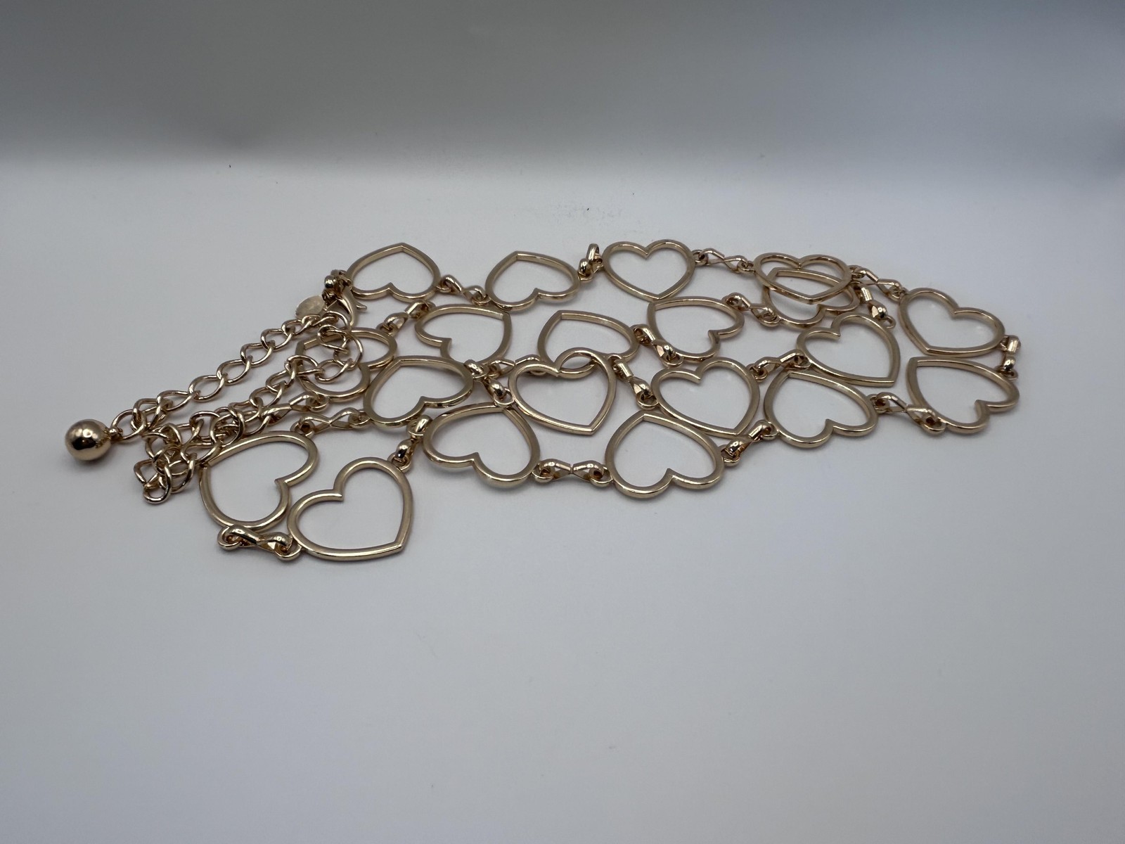 Necklace Gold Tone Open Heart Link Chain Statement Lobster Clasp 27 Inch Womens