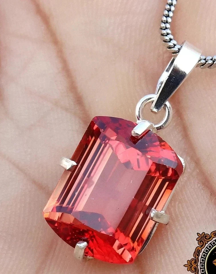 22 Ct Natural Padparadscha Sapphire Fancy Cut 925 Silver Pendant Gemstone